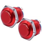 Taiss 2Pcs Momentary Push Button Switch SPST 16mm Metal High Round Red Waterproof Pushbutton Swit...