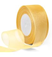HimBen Gold Sheer Organza Ribbon, 1-1/2 Inch 50 Yard Chiffon Ribbon 1 Roll for Gift Wrapping, Flo...