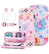 HYPERCASE 8 in 1 Cute Anime Switch OLED Accessories Bundle, with Pink Switch OLED Carrying Travel...