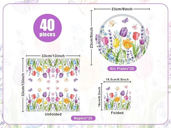 Spring Tulip Floral paper plates and napkins