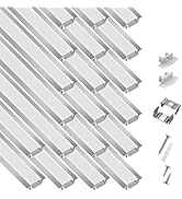 20-Pack 6.6ft/2Meter Silver Recessed LED Channel System with Milky Cover, End Caps, and Mounting ...