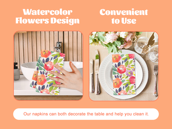 Watercolor Flower Paper Dinner Napkins