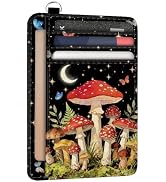 peacoblue RFID Blocking Credit Card Holder for Women - Mushrooms with Stars and Moon PU Leather S...