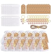 HOBBIESAY Flower Keychains Party Favors Set Keychains Organza Bag Thank You Tags and Rope Flower ...