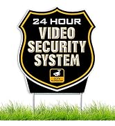 24 Hour SHIELD Video Surveillance Sign - Home Security CCTV System in Operation Yard Sign (Black ...