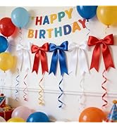 1 String Red Blue White Bow Garland Banner Decorations, Pre-Strung Satin Ribbon Bows for Birthday...