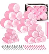 4 Sizes Self-Grip Hair Rollers Set for Long, Short Hair and Bangs - 50 Pcs with Clips (25mm, 36mm...