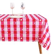 SARAFLORA Valentine's Day Checkered Fabric Rectangle Table Cloth- 60 x 84 Inch -Polyester Heart P...
