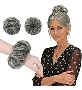 FESHFEN 2PCs Small Messy Bun Hair Piece for Thin Hair Women Girl Mini Synthetic Elastic Wavy Spac...