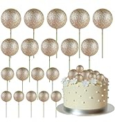 ASTARON 20 Pcs Ball Cake Topper Decorations Mini Balloons Cake Topper Sticks Champagne Gold Balls...