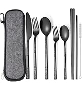 MURRI&MURRDI 8 Pieces Portable Reusable Cutlery Set,Travel Utensils Set with Case, Stainless Stee...
