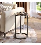 SAYGOER Small Side Table Round Glass End Table for Small Spaces Narrow Couch Night Stand Modern B...