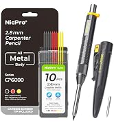 Nicpro 8-IN-1 CP6000 Metal Carpenter Pencil with Sharpener & Sheath (Black) | Heavy Duty Metal Bo...