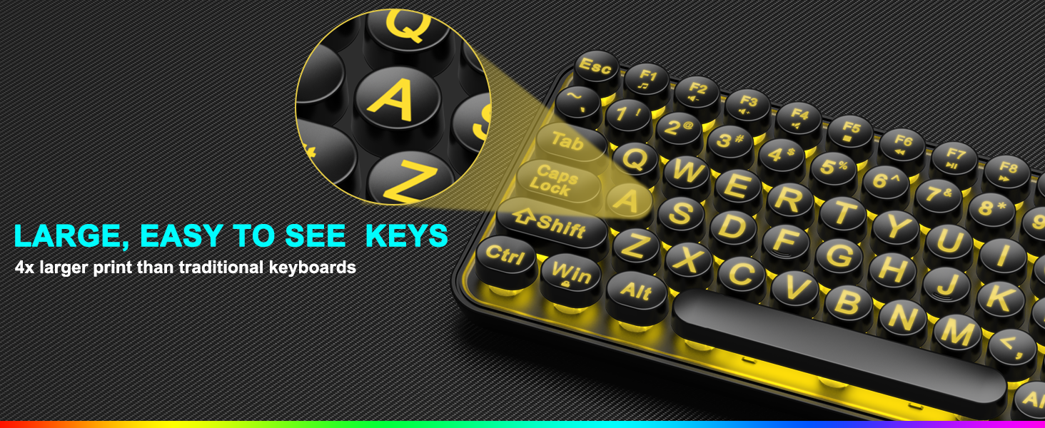 Large Print Backlit Keyboard, Quiet Wired USB Lighted Computer Keyboards with 7-Color Backlit