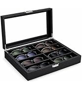 BEWISHOME Glasses Organizer for Men, Sunglasses Organizer, 8-Slot Sunglasses Storage Case with La...