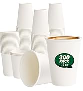 CELLURA 12 oz Paper Coffee Cups 300 Pack Disposable Hot Coffee Cup 12oz White To Go Cups for Coff...