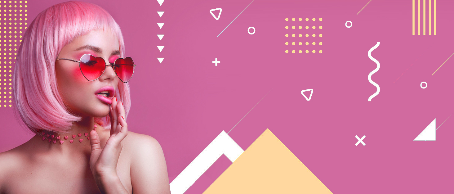 the girl with the sunglasses on a pink background
