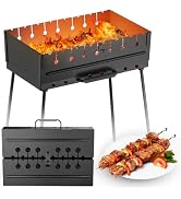 MHH Charcoal Grill for 8 Skewers - Portable Barbecue 16.9""×11.8""×16.9"" Kabob Camp Grills - Fol...