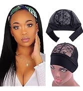 Headband Wig Cap - Headband Wig Cap for Wig Making Lace Wig Cap with Adjustable Hook & Loop Wig G...