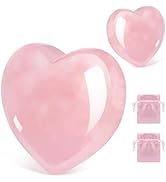 ideayard 45mm Rose Quartz Crystal, 2pcs Heart Stone Puff Heart, Love Palm Healing Stone, Reiki Cr...