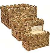 3 Pcs Toilet Tank Basket Set, Scalloped Edge Bathroom Organizer Baskets with Wooden Handles, Over...