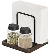 Mkono Napkin Holder with Salt and Pepper Shakers Farmhouse Black Wooden Napkin Dispenser for Tabl...