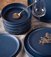 Porto by Stone Lain Macchio 12-Piece Dinnerware Set Stoneware, Blue Matte, Crafted in Portugal, S...