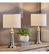 LTGSRC 18" Decor Table Lamp Set of 2, Modern Nickel Base lamp for Guest Living Room Office, Night...