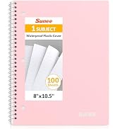 SUNEE Spiral Notebook, 1-Subject, Wide Ruled Paper, 8" x 10-1/2", 100 Sheets per Notebook, 3-Hole...