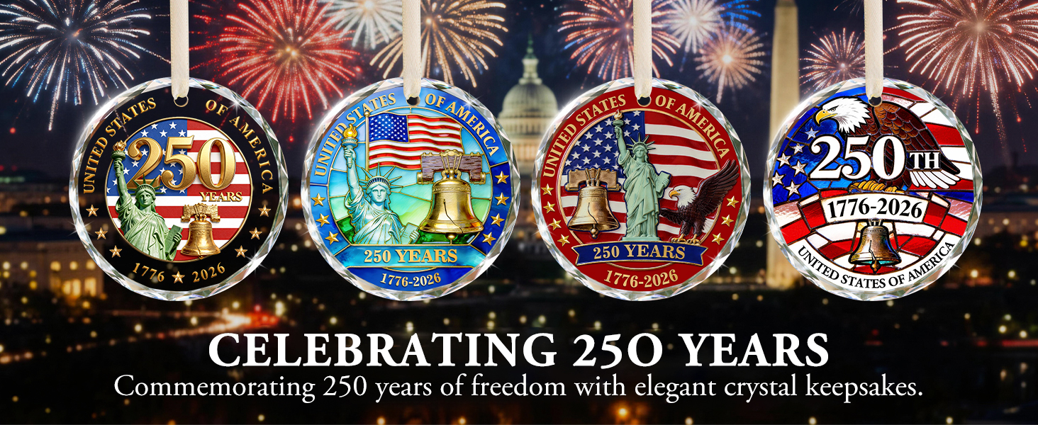 usa 250th anniversary crystal ornaments collection statue of liberty bald eagle patriotic decor