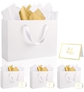 Epoesch 4 Pack Medium White Gift Bags with Handles and 12 Tissue Papers | 12.6x8.7x4 Inches for M...