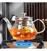 FrutPunch Stovetop Safe Glass Teapot, Glass Teapot with Infuser and Lid, Hand-Blown Teapots, Grea...