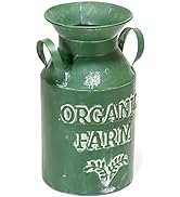 Red Co. 10” Decorative Organic Farm Aged Metal Milk Can Centerpiece Vase, Distressed Green