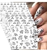 12 Sheets Black Nail Art Stickers 3D Self Adhesive Black Flower Nail Stickers for Nail Art Lace L...