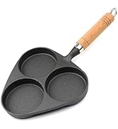 JUSTUP Nonstick Frying Pan,3-Cup Cast Iron Egg Pan Divided Grill Pan with Wooden Handle,Breakfast...