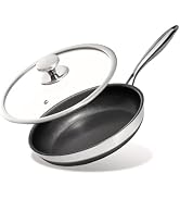 KITEXPERT Non Stick Frying Pans with Lid, 8" Titanium Ceramic Pan Nonstick Stainless Steel Skille...