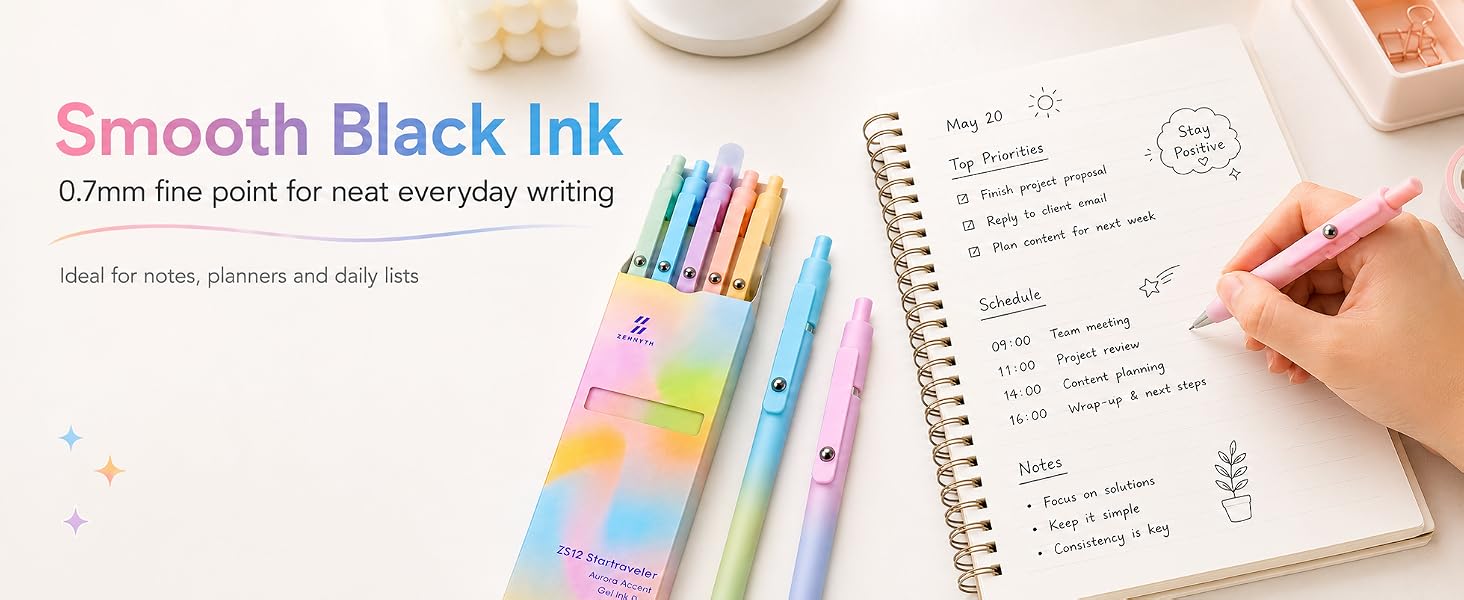 Gel Pens School Office Supplies - 10 Pcs 0.7mm Cute Black Ink Ballpoin