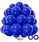 KAWKALSH 110Pcs Blue Balloons, 12 inch Blue Latex Party Balloons with Ribbon Helium Quality for B...