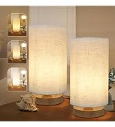 Minimalist Bedside Table Lamps for Bedrooms Set of 2, 3 Color Temperature Bedside Lamps with Roun...