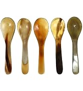Uonlytech 5Pcs Buffalo Horn Caviar Spoons, Small Dessert Spoons Ox Horn Coffee Spoons Dinner Serv...