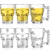 Hacaroa 6 Pack 17 Oz Skull Glass Beer Mug with Handle, Father's Day Gift Heavy Base Drinking Tiki...