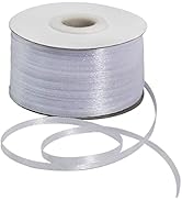 TONIFUL 1/8 Inch x 200 Yards White Thin Solid Satin Ribbon Giant Spool Double Face Ribbons for Cr...
