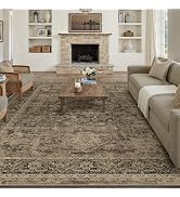 PureCozy 8x10 Washable Area Rug Brown Vintage Distressed Large Rug for Living Room Oriental Soft ...