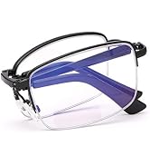 Folding Half Frame Bifocal Reading Glasses Blue Light Blocking Readers for Men and Women Ultralig...