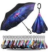 SIEPASA Inverted Reverse Upside Down Umbrella with C-Shaped Handle, Anti-UV Waterproof Windproof ...
