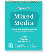 Sketch Book Mixed Media Pad - 9" x 12" Top Spiral Bound Sketch Pad, 30 Sheets 98lb/160gsm Acid-Fr...