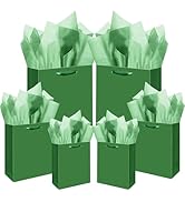qiqee Deep Green Gift Bags with Tissue Paper Mulit Assorted Sizes 10PCS Present Party Favor Birth...