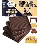 CasterMaster Square Rubber Furniture Pads - 4-Pack, Brown, 5in x 5in - Non Slip Furniture Pads fo...