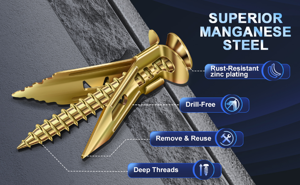 Superior Manganese Steel Self-Drilling Drywall Anchors