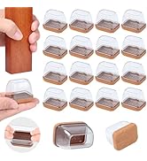 16 PCS Rectangle Clear Silicone Chair Leg Floor Protectors with Felt, Rectangle Chair Leg Caps, C...